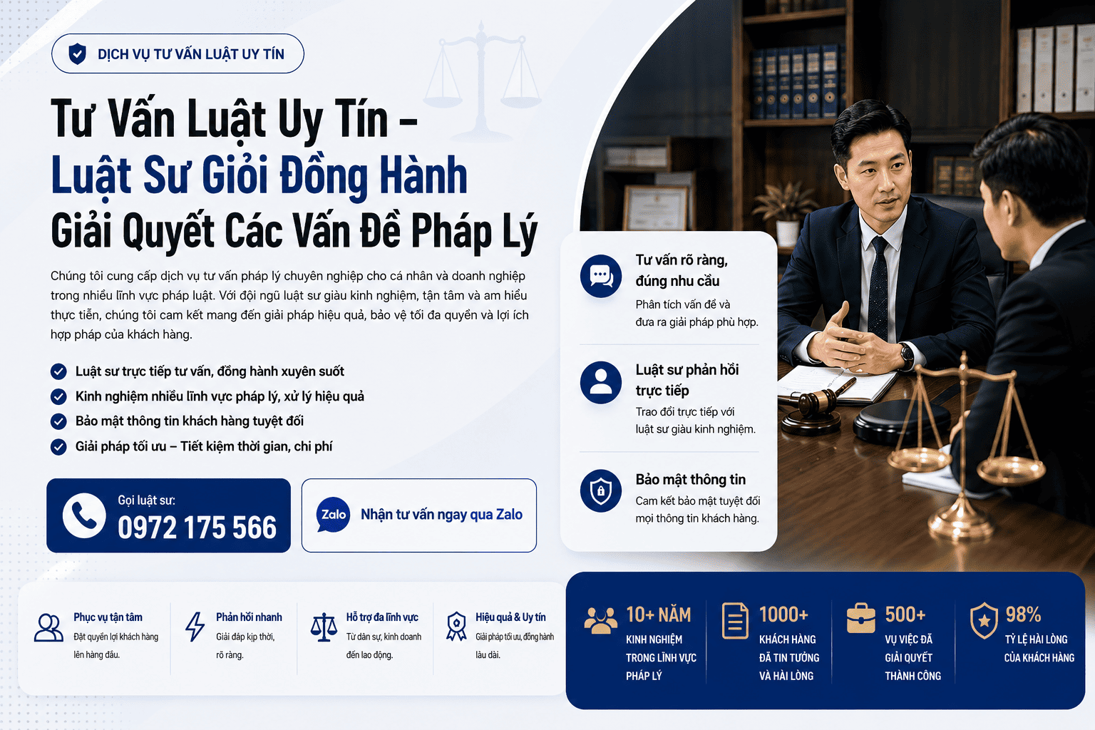 Tư vấn luật uy tín, chuyên nghiệp với luật sư giàu kinh nghiệm. Hỗ trợ pháp lý mọi lĩnh vực: dân sự, hình sự, đất đai, hôn nhân, doanh nghiệp.